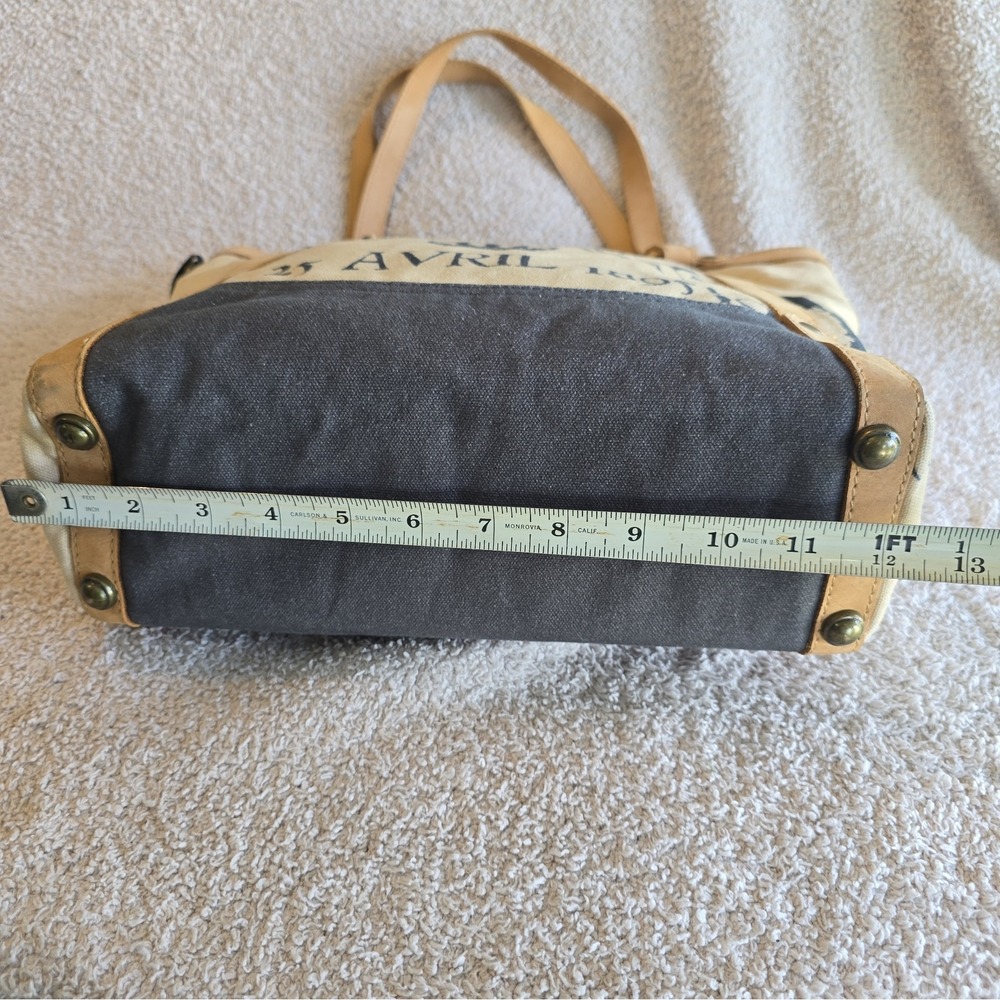 Le Papillon Upcycled Canvas And Leather Shoulder Bag Purse Tote French Detail - Picture 5 of 14